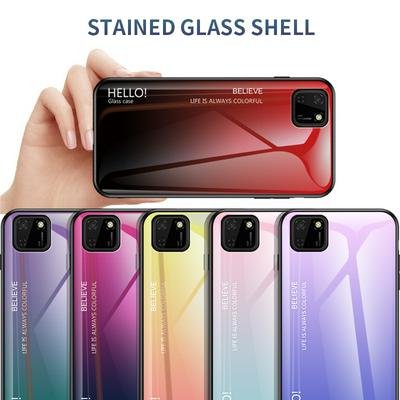 Luxury Gradient Bicolor 9H Explosion-Proof Anti-Scratch Tempered Glass Back + Soft TPU Bumper Frame Support Wireless Charging Back Cover Case for Huawei Y5p