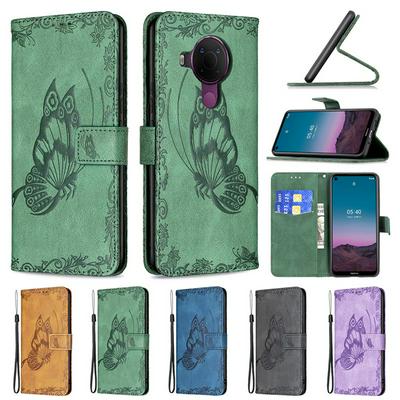 For Nokia 3.4 Embossed Flying Butterflies Scratch Resistant Wallet Leather Case with Wrist Strap