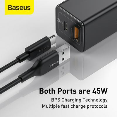 BASEUS GaN Gallium Nitride Mini Fast Charge Charger C+U 45W Medium Regulation (Including Xiaobai Series Fast Charge Data Cable Type-C to Type-C 60W (20V3A) 1m