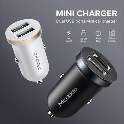 MCDODO Dual USB Port Mini Car Charger 5V/2.4A Fast Charging Adapter Compatible with 12-24V Wide Votage Input Car Models