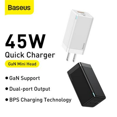 BASEUS GaN2 Mini Fast Charge Charger C+C 45W US Plug (Including Xiaobai Series Fast Charge Data Cable Type-C to Type-C 60W (20V3A) 1m