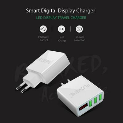 FLOVEME EU Plug 5V 3A 3 Ports USB Smart LED Display Travel Portable Wall Fast Charging Charger for iPhone Samsung Huawei Laptop