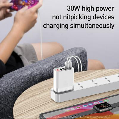 Baseus Mirror Lake Digital Display 4U Travel Charger Fast Charge 30W Power Adapter  