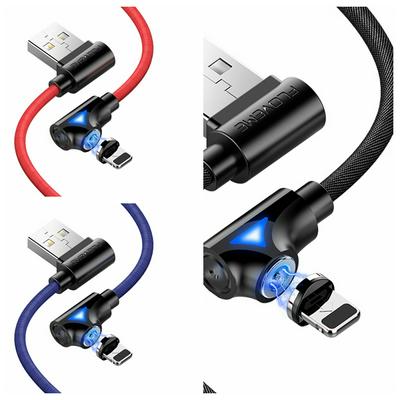 FLOVEME L-Shaped Design 1m 2A 8 Pin Interface Strong Nylon Magnetic Braid LED Indicator USB Charging Cable for Devices with 8 Pin Interfaces