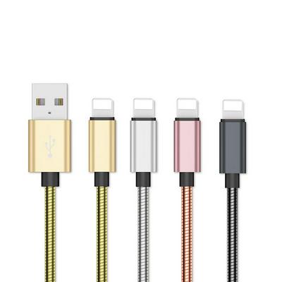 Apple iPhone iPad 8 Pin 1M Stainless Steel Spring Wire USB Cable Charging & Data Syncing Data Line  