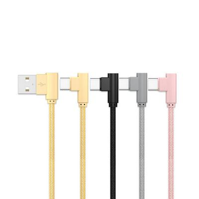 Solid Color Braided 90 Degree Right Angle 0.2m Type-C Interface 2.4A Data & Charging Cable for Devices with Micro USB Interfaces