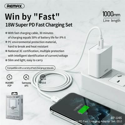 Remax RP-U46 Type-C Port with US/EU Plug 18W Super PD 3.0 Fast Charging Charger