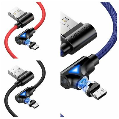 FLOVEME L-Shaped Design 1m 2A Micro USB Interface Strong Nylon Magnetic Braid LED Indicator USB Charging Cable for Devices with Micro USB Interfaces
