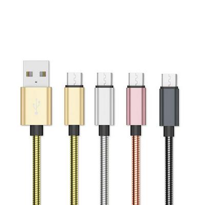 Android Micro 5 Pin 1M Stainless Steel Spring Wire USB Cable Charging & Data Syncing Data Line  