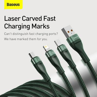 Baseus Flash Series One-drag-three Fast Charging Data Cable USB for M+L+T 5A 1.2m
