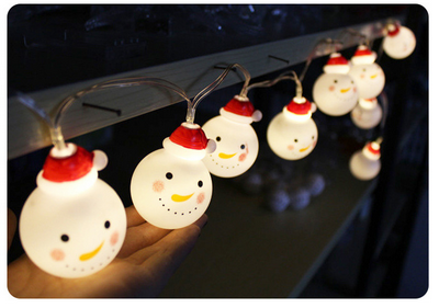 Christmas Snowman String Lights Battery Operated LED Fairy Lights with Pendnat in the Shape of the Head of Snowman