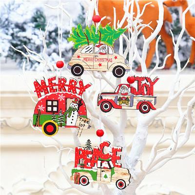 Wodden Kerst Gekleurde Tekening Hangers Xmas Decoraties Christms Boom Hennep Touw Kleurrijke Kerstman Auto Natal Ornamenten