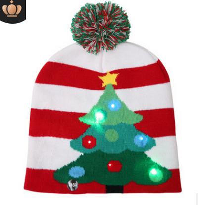 The New Adult Children's Color Christmas Knitted Hat with LED Light Design