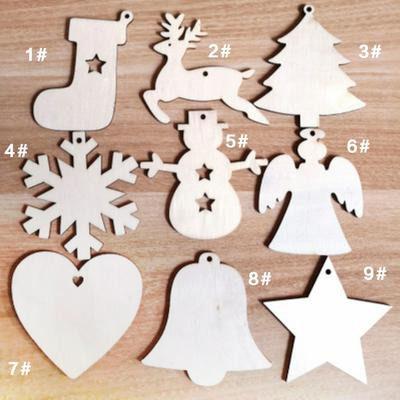 10PCS Snowflake Star Santa Claus Boots Bells Christmas Tree Hanging Wooden Decorations 