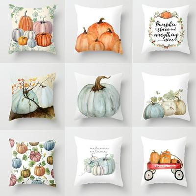 Throw Pillow Cover Polyester Pillow Case Patterned with Pumpkins for Sofa, Couch
