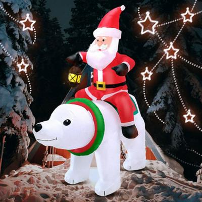 Christmas Inflatable Decorations with LED Lights Santa Clause Riding Polar Bear Christmas Blow up Decor for Indoor and Outdoor Decorations