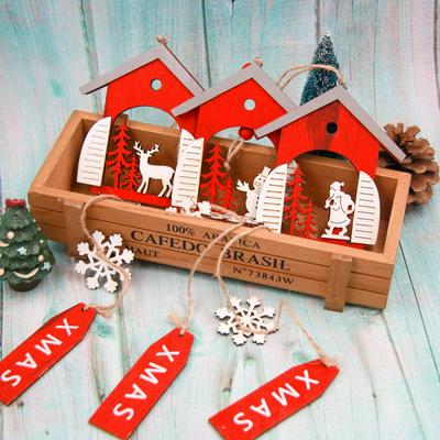 Santa Claus Snowman Wooden Pendants Ornaments House Shape Xmas Tree Christmas Party Decoration
