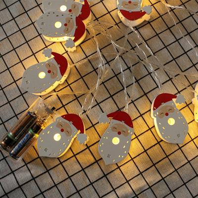 LED String Lights, Battery-operated Decoravite Lights with Wooden Cutouts of Stanta Claus for Christmas Decoration