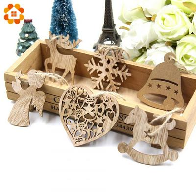 10PCS DIY Christmas Snowflakes Deer Tree Wooden Pendants  Xmas Tree Ornaments  
