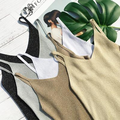 2018 Sexy Knitted Tank Tops Gold Thread Top Vest Summer Camisole Women White Tank Top Fitness for Female Sexy Vest