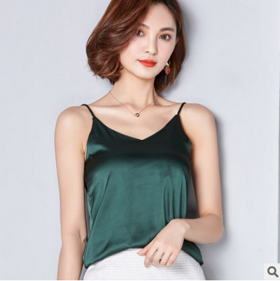 2019 New Female Summer Dress Korean Sexy Girl Y-line Halter Top Solid Color Satin Camisole Bottoming Shirt Sexy Female Sling Vest