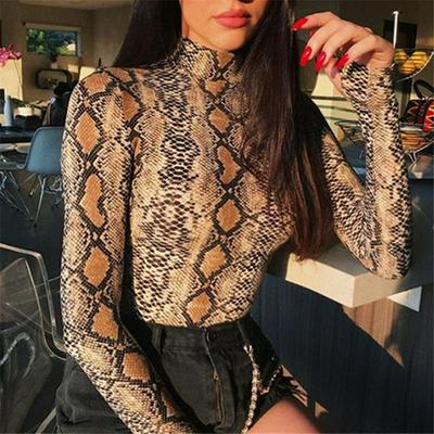 Sexy Snake Print One-Piece Long-Sleeved Shirt One-Piece Swimsuit Snake Long-Sleeved Blouses for Women Wild Charm Blouses