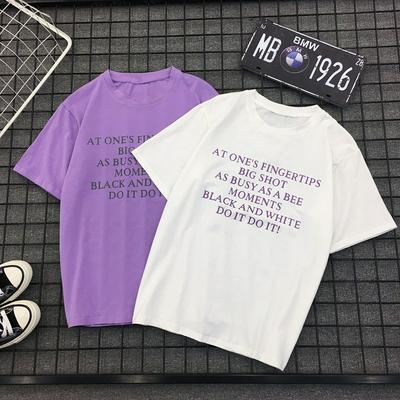 Women's Loose-fit Crewneck T-shirt Letter-printed Top with Short Sleeves