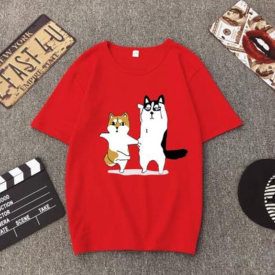 Women's Plain T-shirt Funny Husky Print Tee with Short Sleeves