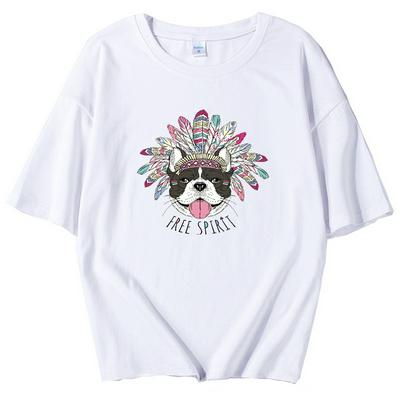 Women's Simple Casual T-shirt Loose-fit Printed Tee with Short Sleeves - Design B