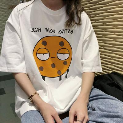 M-2XL Size Hong Kong Style Summer Print Cute Cartoon Pattern Students Girls Short Sleeve Fashion O-Neck Loose T-Shirt Top