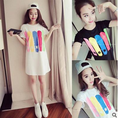 Rainbow Summer Release Short Sleeve T-shirt Round Neck Girl's Tops Women's T-shirt Long Style Skirt T-shit 