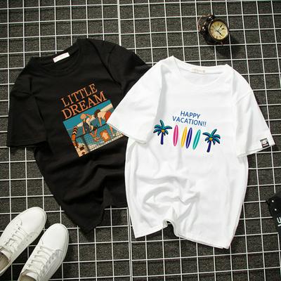 M-3XL Code Large Size Summer Print Pattern Ins Couple Short Sleeve Fashion O-Neck Loose T-Shirt Top