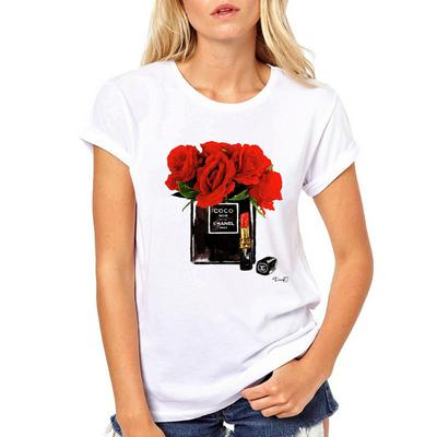 Women's Perfume-painting T-shirt Summer Fashion O-neck Short-sleeve Tees Tops 