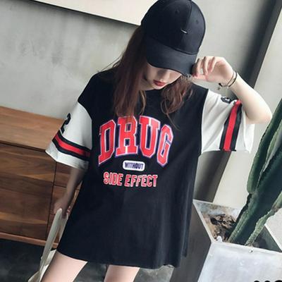 Letter Painted Summer Release Short Sleeve T-shirt Round Neck Girl's Tops Women's T-shirt Long Style Skirt T-shit 