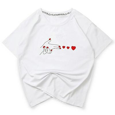 Women's Short-sleeve Crewneck Shirt Loose Front-printed Top - Design B