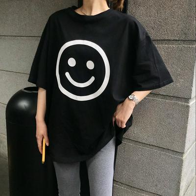 Women's Casual Printed T-shirt with Short Sleeves and in Plain Color 