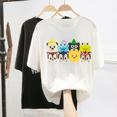 Girl's Casual Loose-fitting T-shirt Decorated Short-sleeved Tee