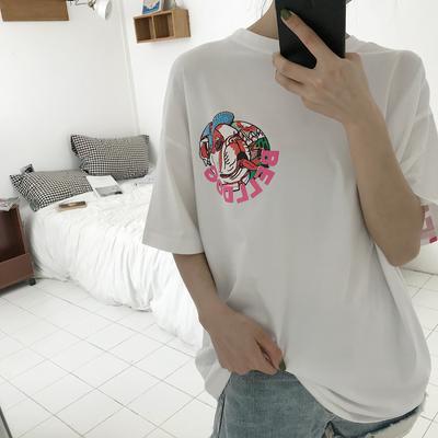 Blue Black White T-shirt Women's Short Sleeved Summer Loose Half-sleeved Street Shoting Hip Hop Tops