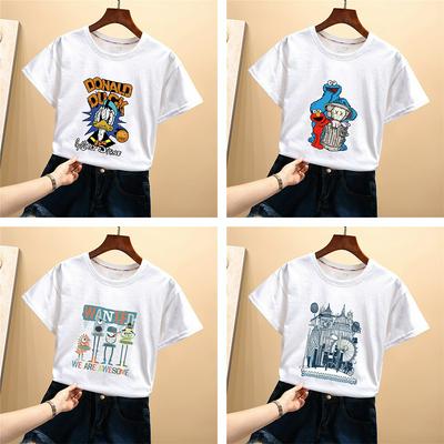 M-3XL Size Summer Fashion Casual Print Pattern Students Female Short Sleeve O-Neck Loose T-Shirt Top