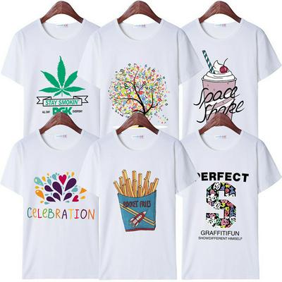 M/L/XL Size Summer Print Pattern Female Cotton Short Sleeve Fashion Casual O-Neck Slim T-Shirt Top 