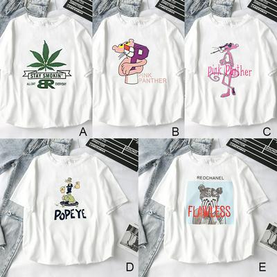 Women's Short Sleeve T-shrit, White Background with Clear Print