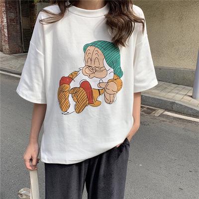 Women's Casual Printed T-shirt with Short Sleeves and Plain Backgroud