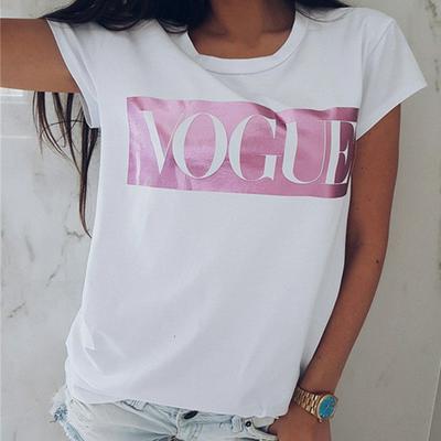 Women's Letter T-shirt Summer Fashion Cotton O-neck Short-sleeve Tees Tops 