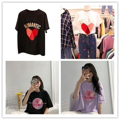 Women's Fashionable Printed T-shirt Loose Causal Tee with Round Neckline
