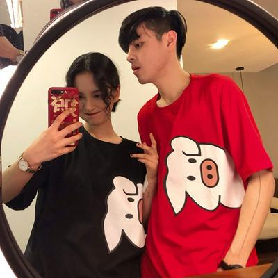 Women's Loose-fit Casual T-shirt His-and-hers Printed Top