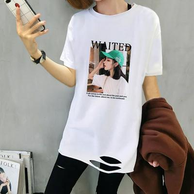 Women's Loose-fit Casual T-shirt Ripped Summer Tee