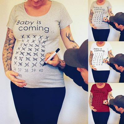 Maternity Shirt with Calendar to Countdown Short-sleeve O-neck Tee