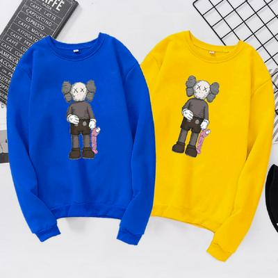 S-3XL Size Cartoon Pattern Autumn Winter Casual Comfortable Plus Velvet Loose Long Sleeves O-Neck Couple Students Top 