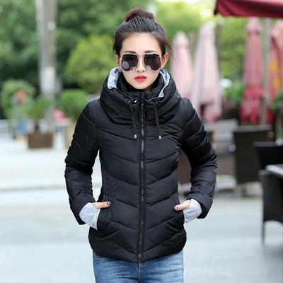 Women's Elegant Hooded Down Jacket Stand Collar Thickened Outerwear - Black/Green/Rose/Pink/Red