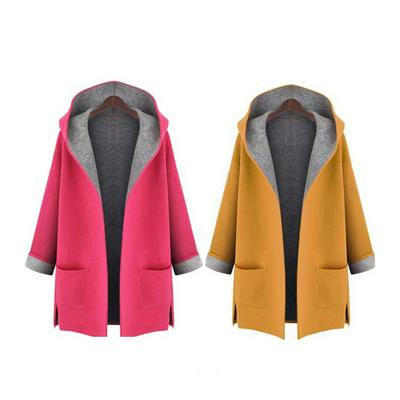 Women's Woolen Coat Hooded Trench Coat Mid-length Casual Outwear